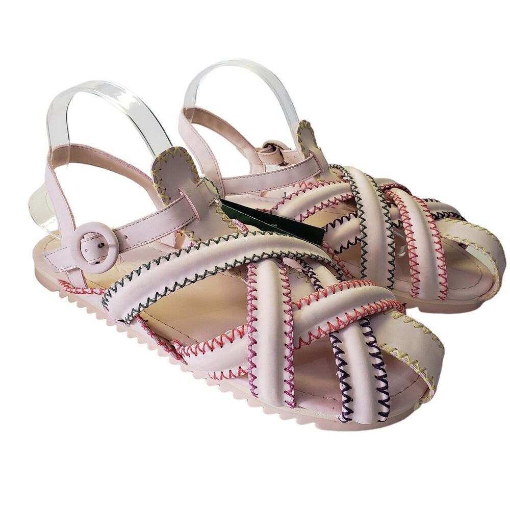 Farm Rio Size 12 Zigzag Stitch Sandals Nude Vegan NWT Boho